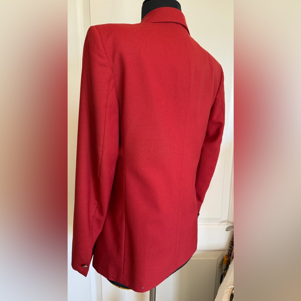 Burberry Red Wool Double-Breasted Blazer jacket Silver Crest Buttons - Picture 9 of 10